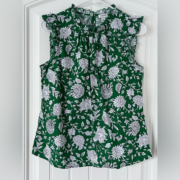 J. Crew Green and White Floral Blouse - Picture 1 of 10